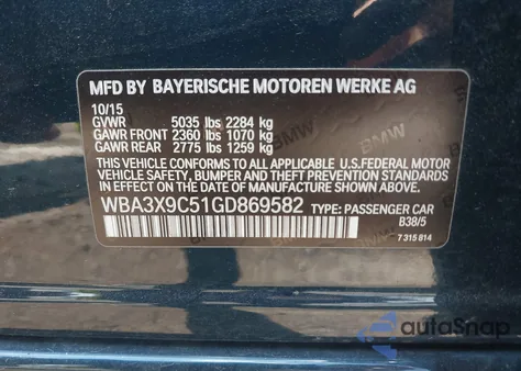 2016 BMW 335I Gran Turismo xDrive z USA, uszkodzony, nr VIN WBA3X9C51GD869582